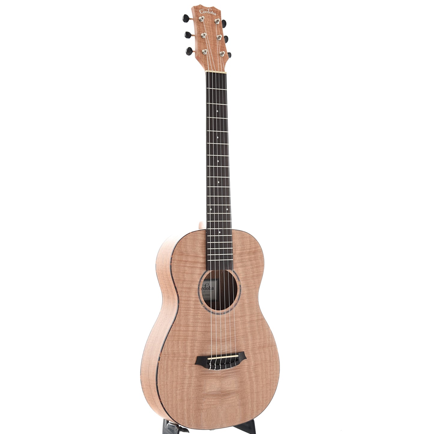 Full Front and Side of Cordoba Mini II FMH Travel-Sized Guitar