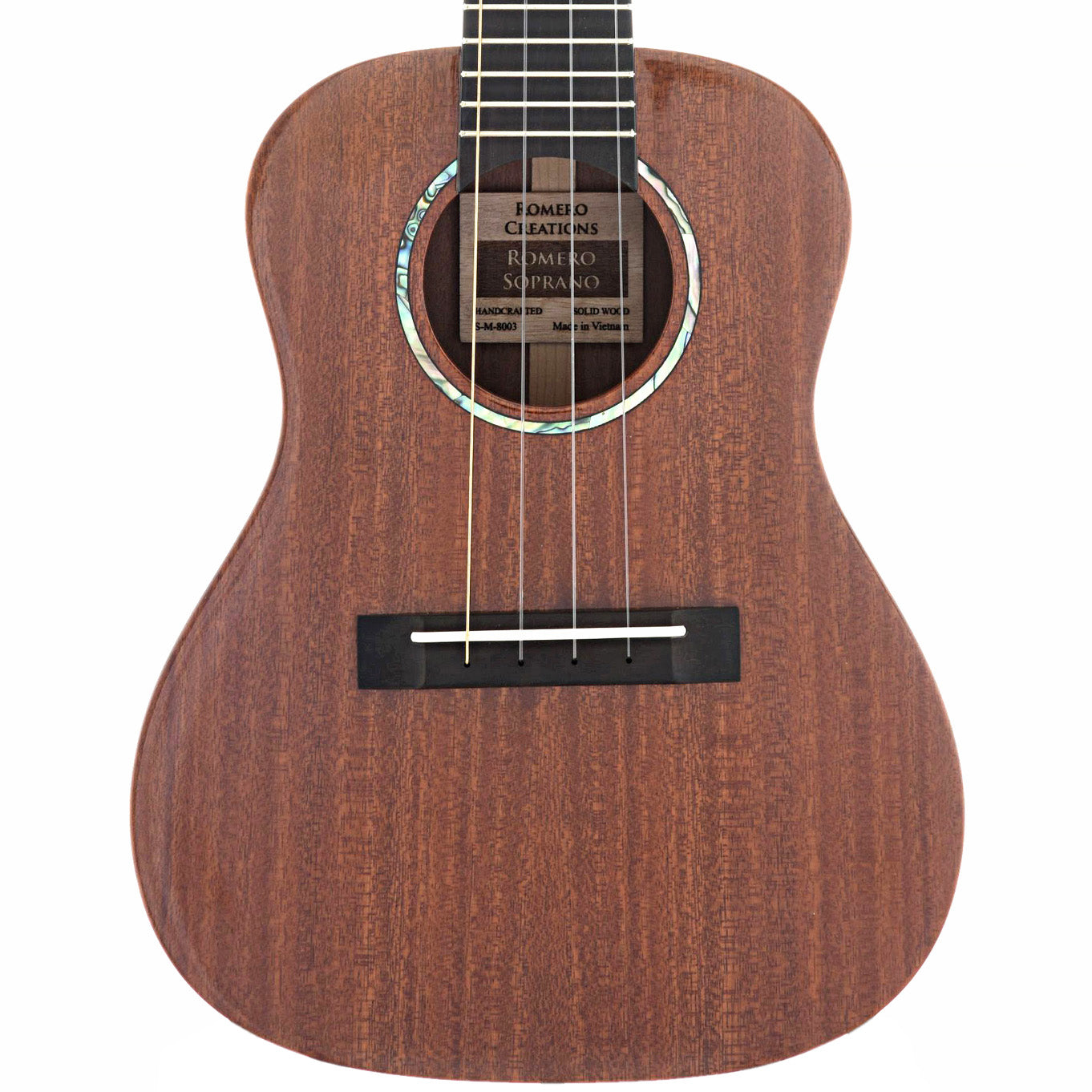 Front of Romero Creations Soprano Large Body Ukulele, Mahogany