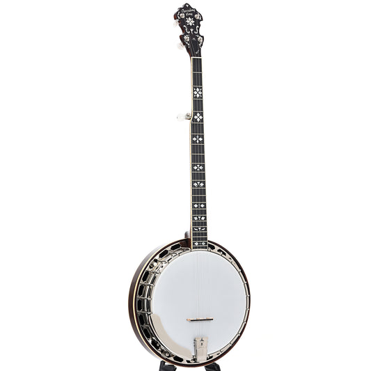 Full front and side of RECORDING KING ELITE 76 HEARTS & FLOWERS RESONATOR BANJO