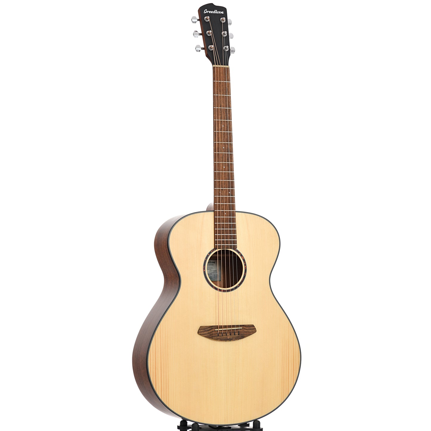 Full front and side of Breedlove Eco Collection Discovery S Concerto European-African mahogany 