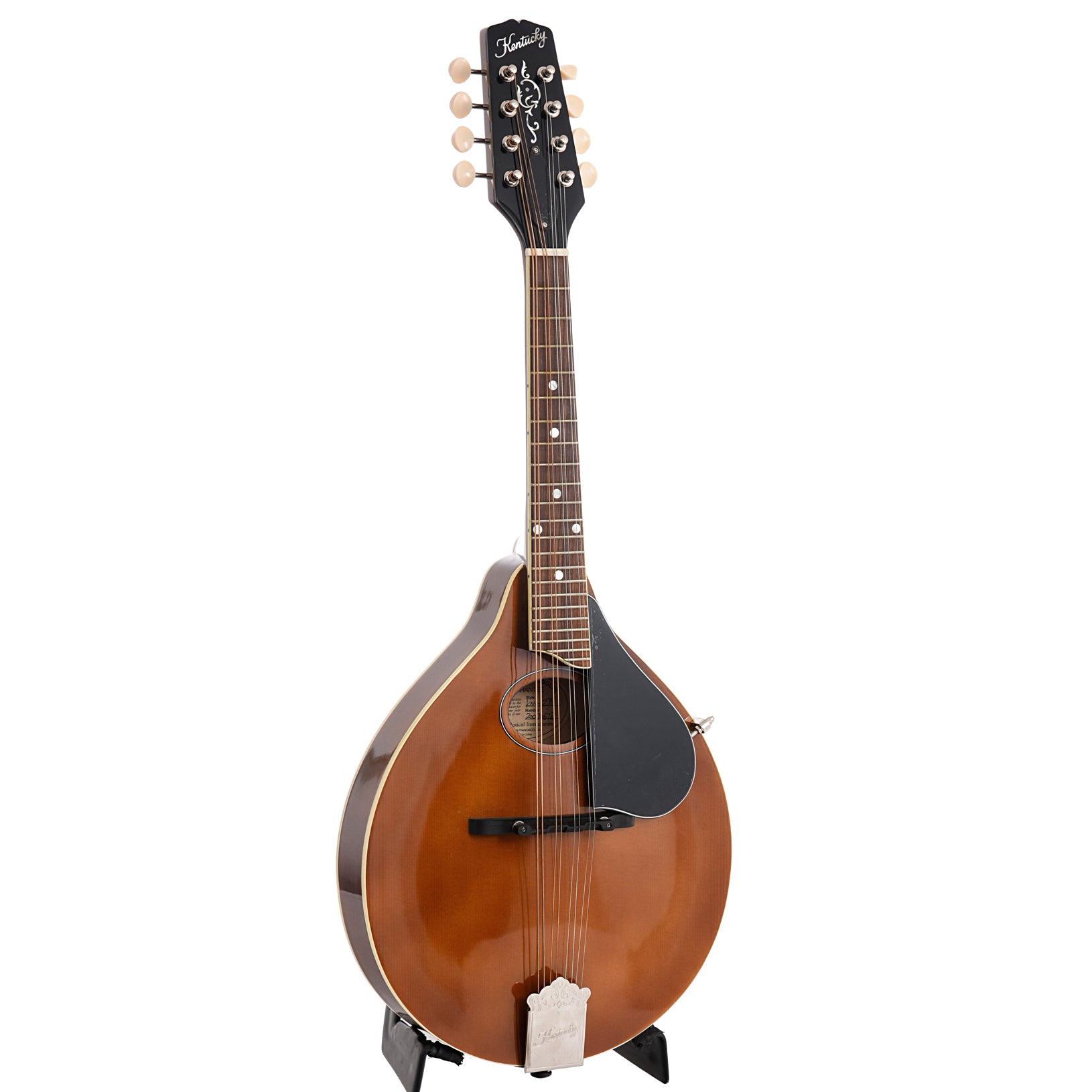 Full Front and Side of Kentucky KM-276 Mandolin, A-Model, Oval Hole, Transparent Brown