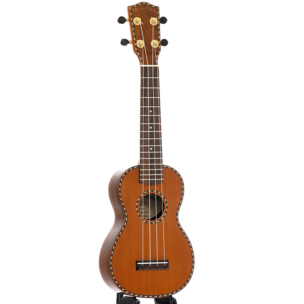 Full Front and side of Mainland Ukulele RC7-S Red Cedar Soprano Ukulele