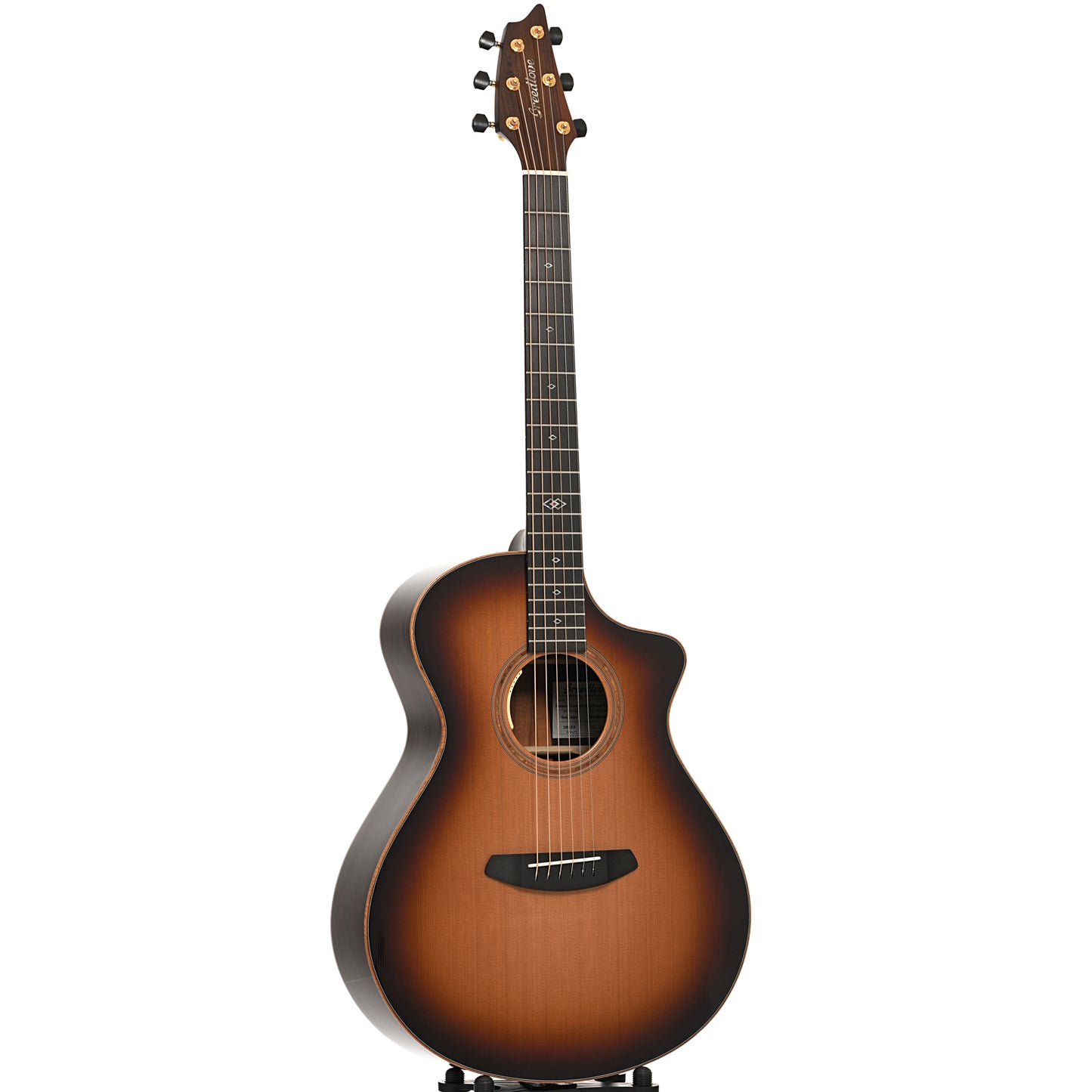 Full front and side of Breedlove Premier Concert Edgeburst CE Red Cedar-Brazilian LTD