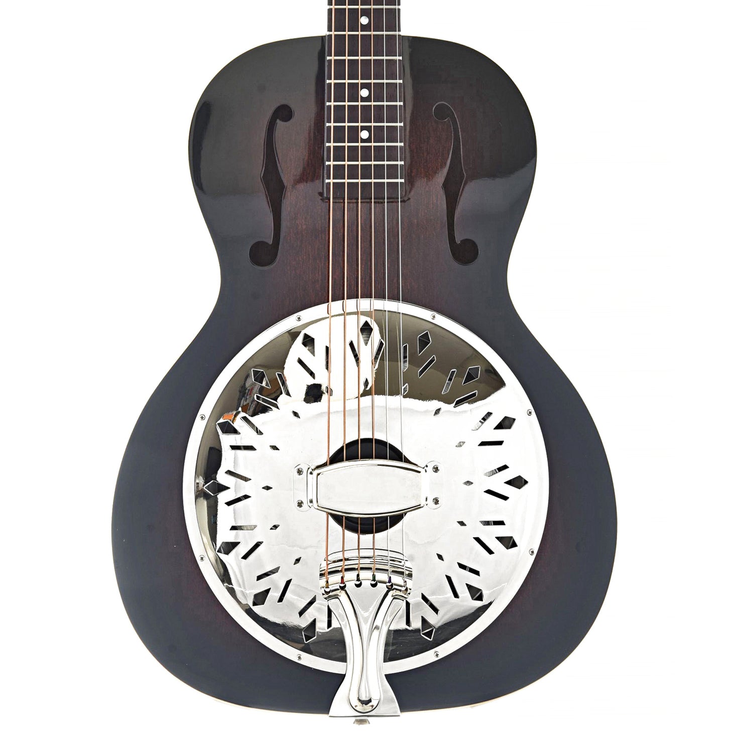 front of Recording King Rattlesnake Wood Body Roundneck Resonator 