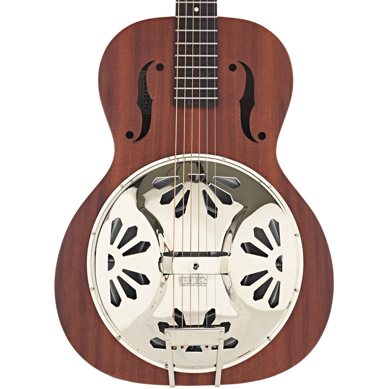 Front of Gretsch Ampli-Sonic G9200 Boxcar Standard Roundneck Resonator Guitar