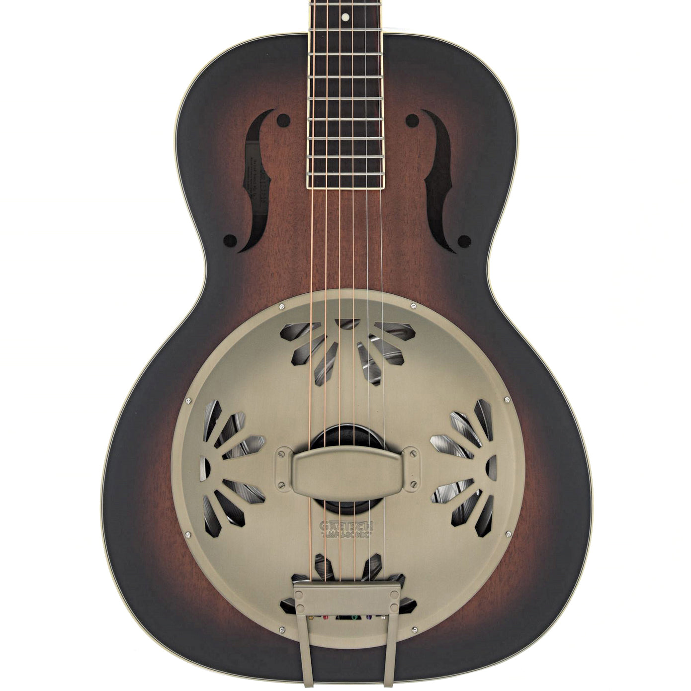 Front of Gretsch Ampli-Sonic G9240 Alligator Roundneck Resonator 