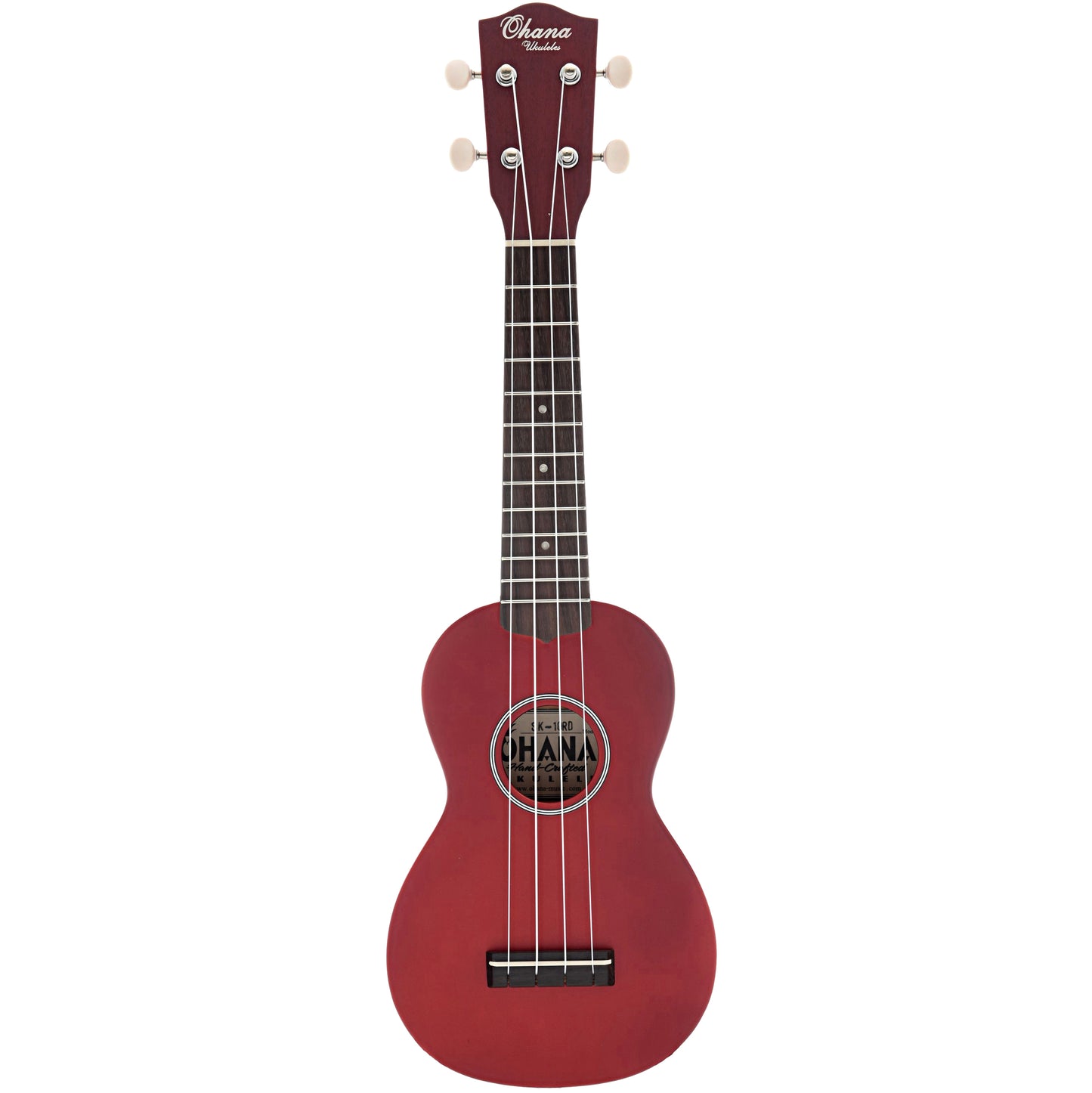 Full front of Ohana SK-10 Soprano Ukulele, Red