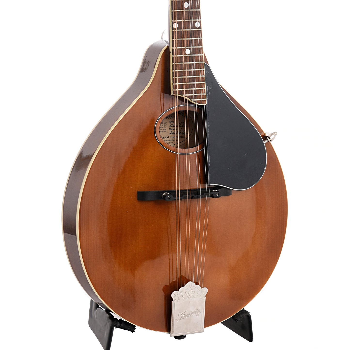 Front and Side of Kentucky KM-276 Mandolin, A-Model, Oval Hole, Transparent Brown