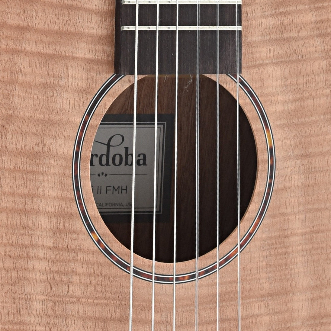 Soundhole of Cordoba Mini II FMH Travel-Sized Guitar