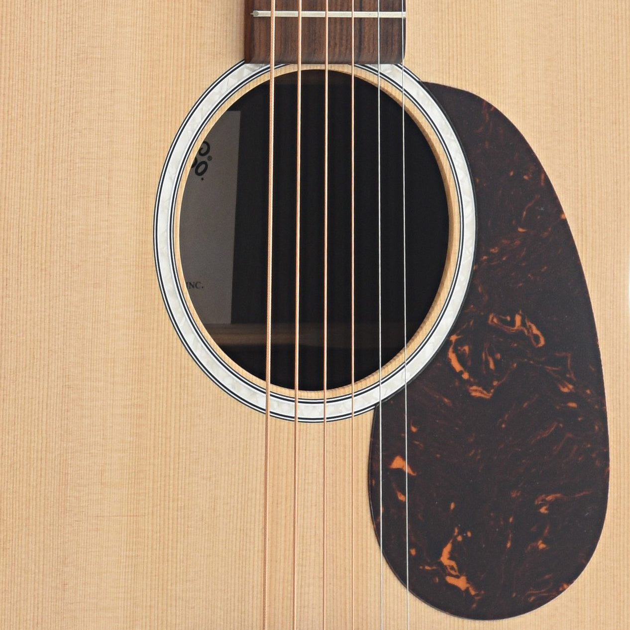 Soundhole and Pickguard of Martin GPC-X2E Mahogany Guitar