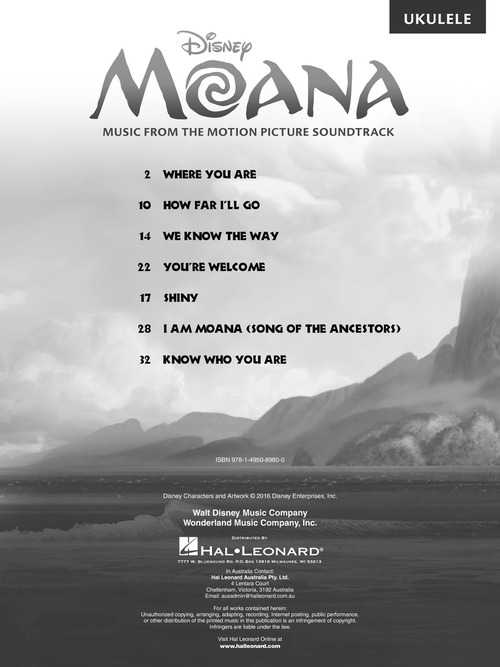 Image 2 of Moana - Music From the Motion Picture Soundtrack Arranged for Ukulele - SKU# 49-222007 : Product Type Media : Elderly Instruments