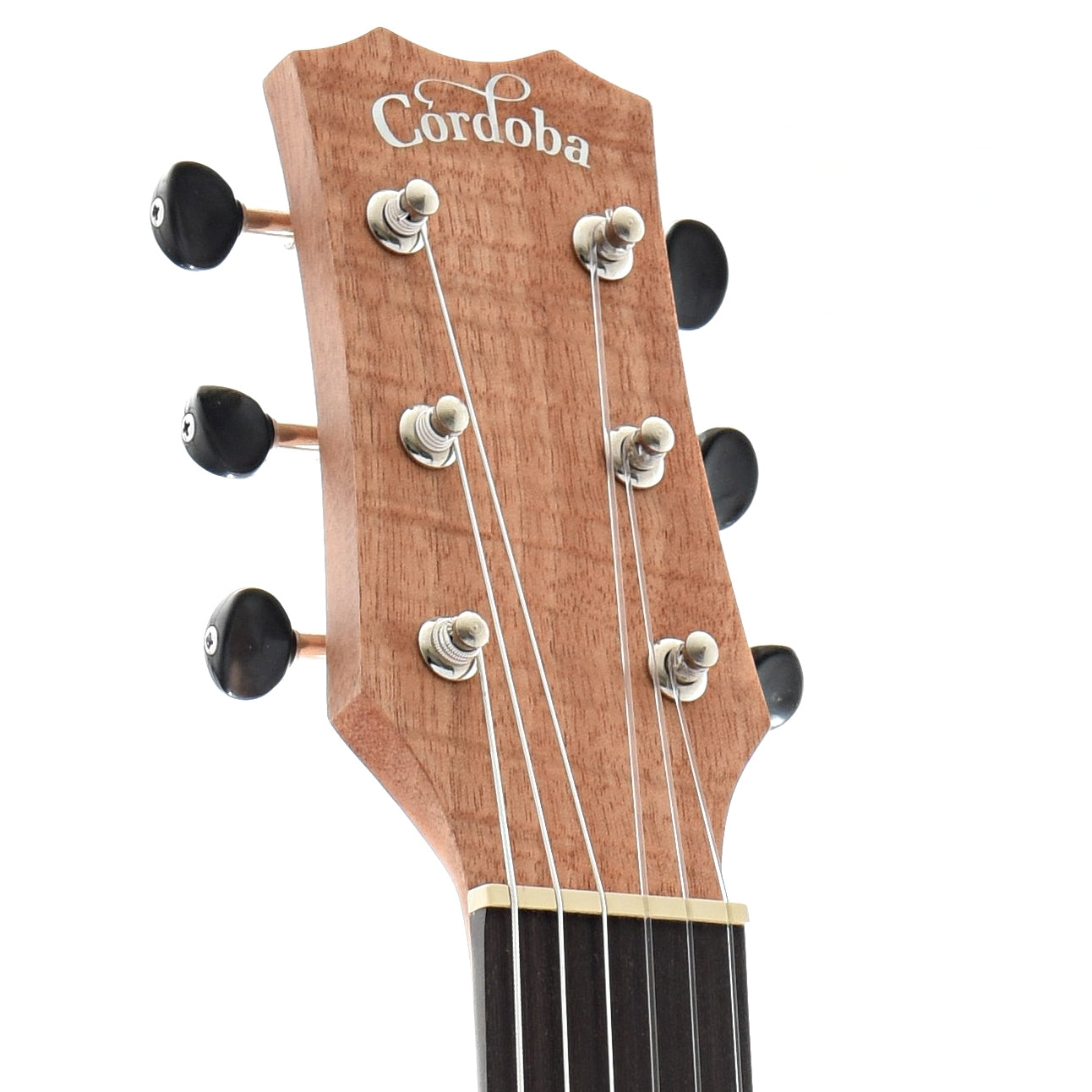 Front Headstock of Cordoba Mini II FMH Travel-Sized Guitar