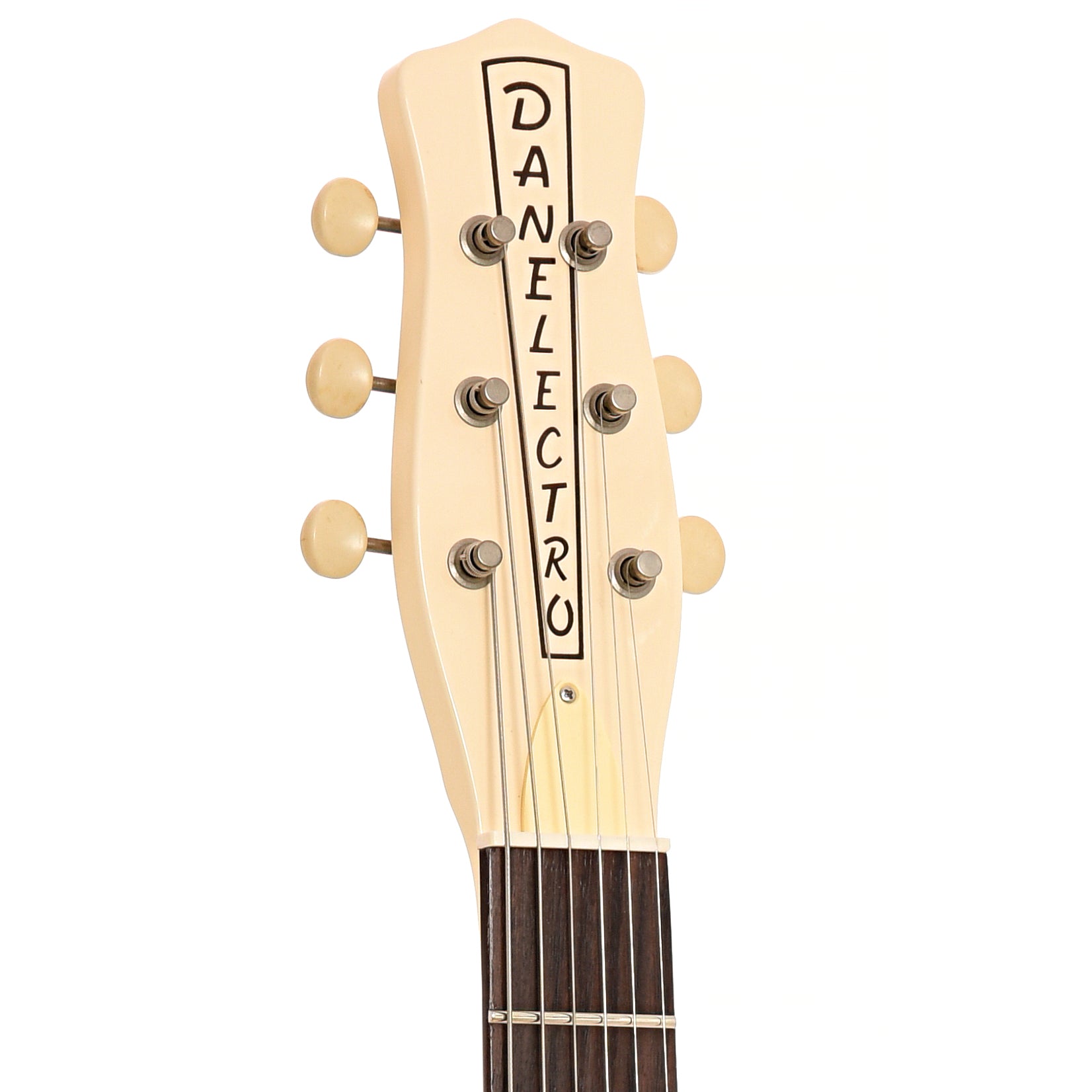 Front headstock of Danelectro '59 Divine, Dark Walnut