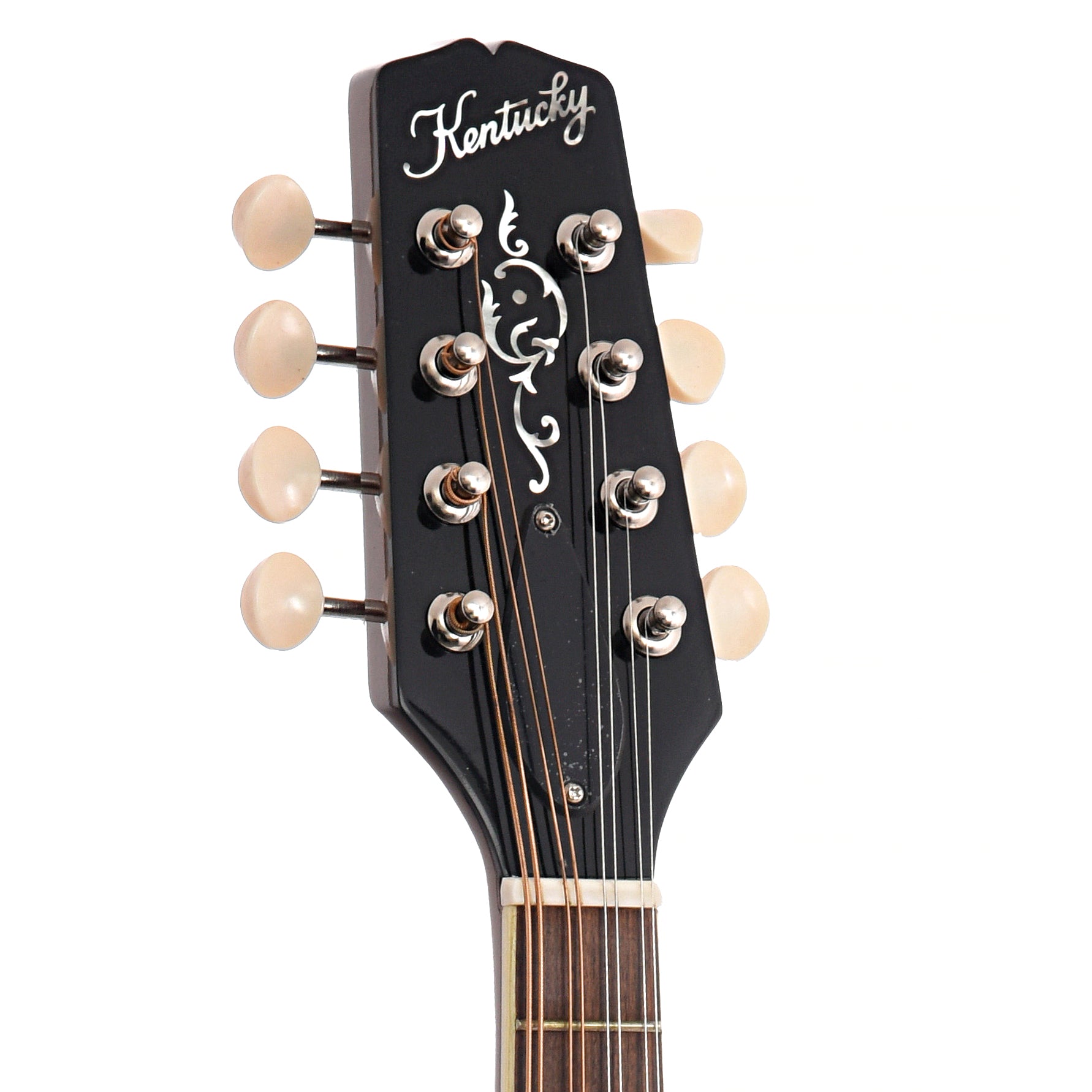 Front Headstock of Kentucky KM-276 Mandolin, A-Model, Oval Hole, Transparent Brown