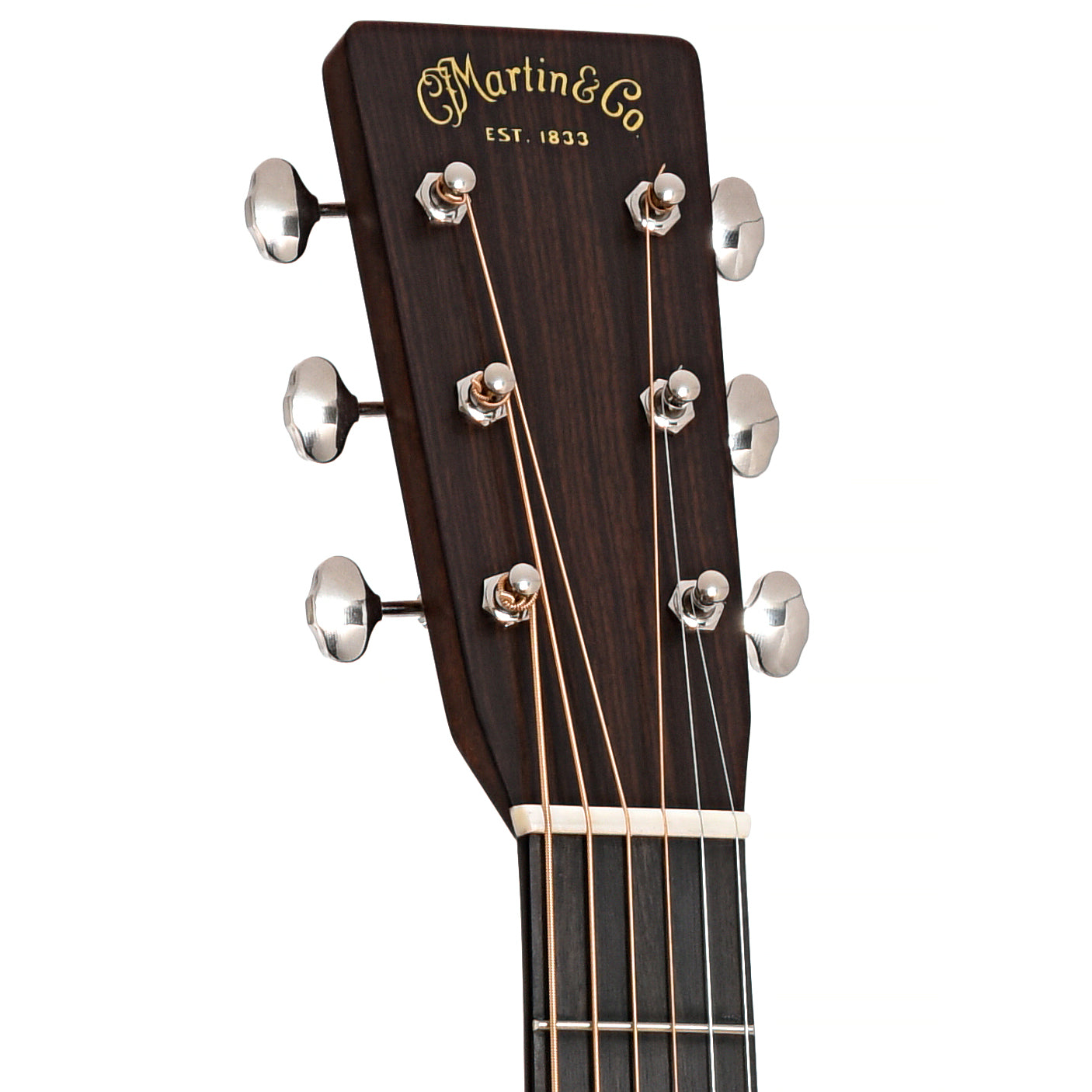 Front headstock of Martin D-28 Satin, Amberburst