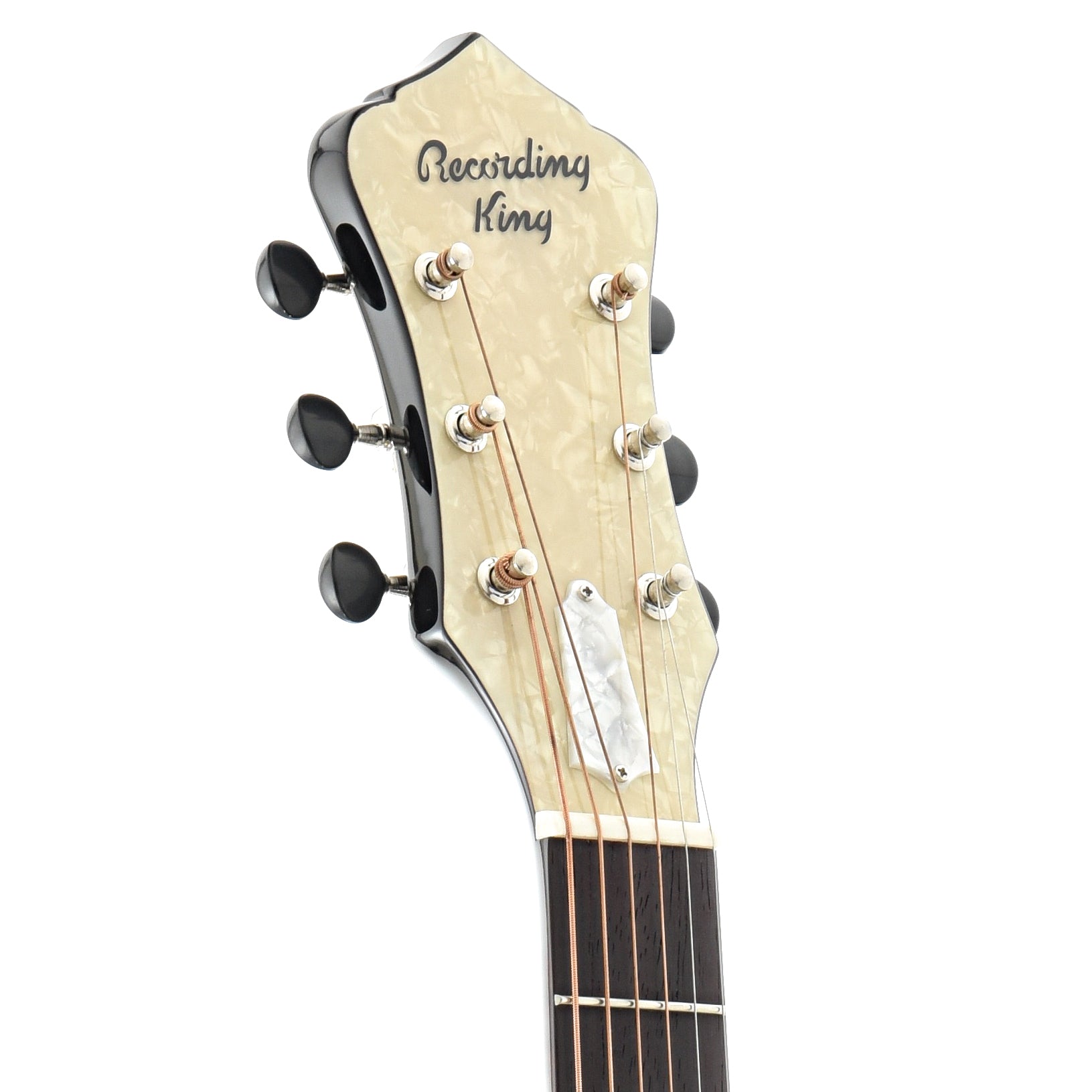  front headstock of Recording King Rattlesnake Wood Body Roundneck Resonator 