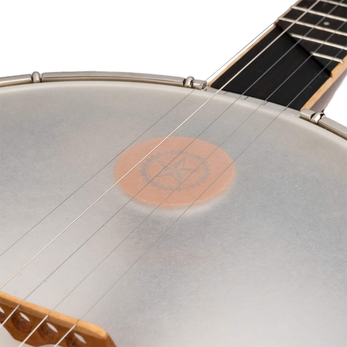 FitsAll Banjo Damper Shown Through Translucent Banjo Head