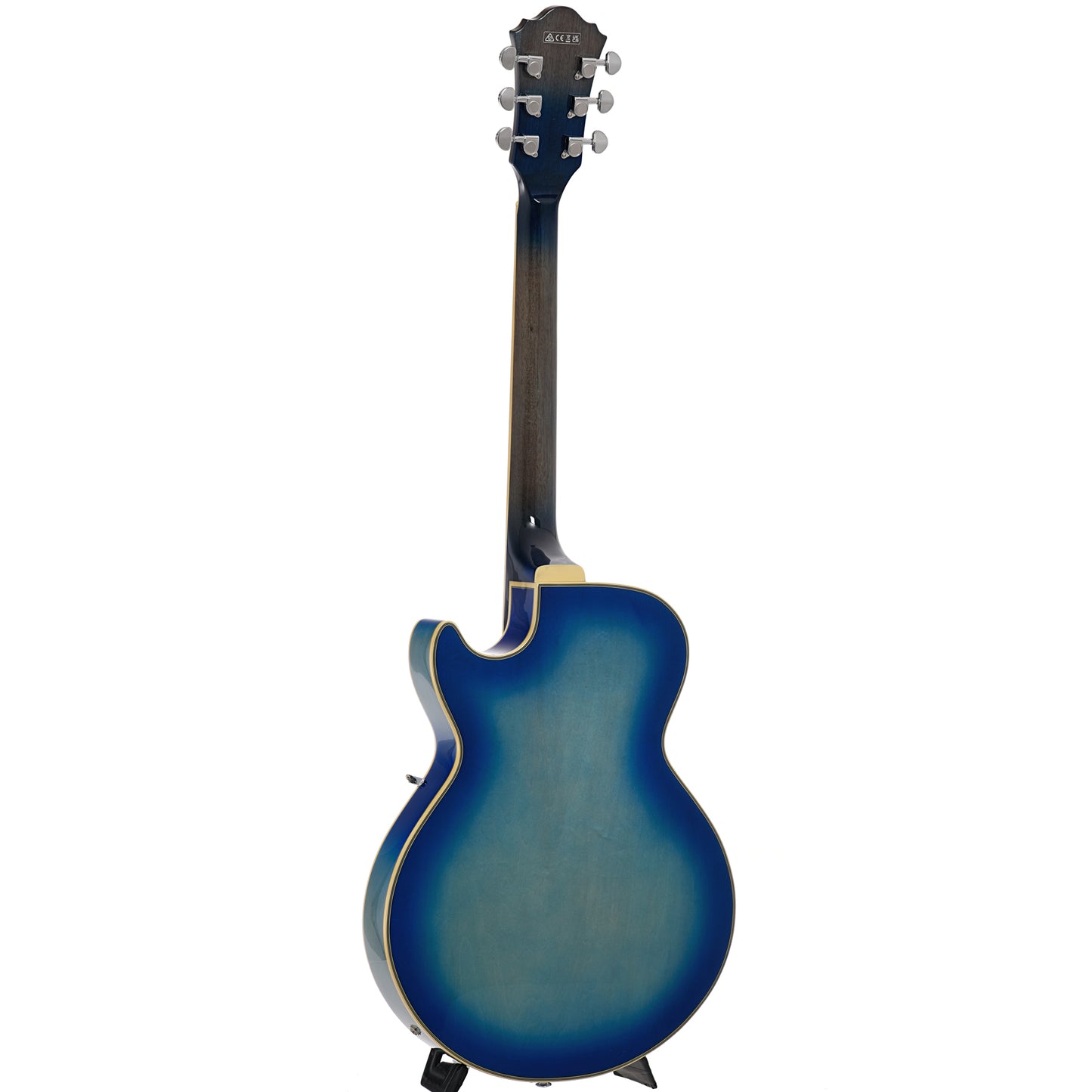 Full back and side of Ibanez George Benson GB10EM Hollowbody, Jet Blue Burst