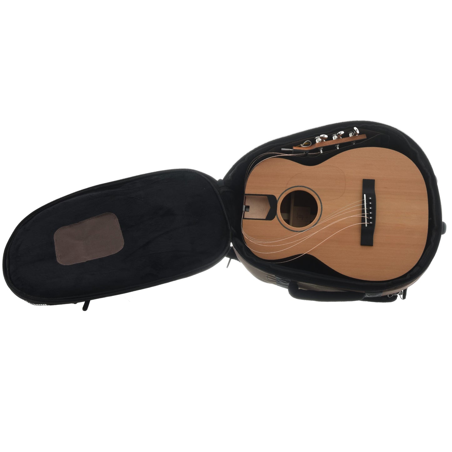 Travel bag with dis-assembled Furch LJ10-CM Little Jane Travel Guitar